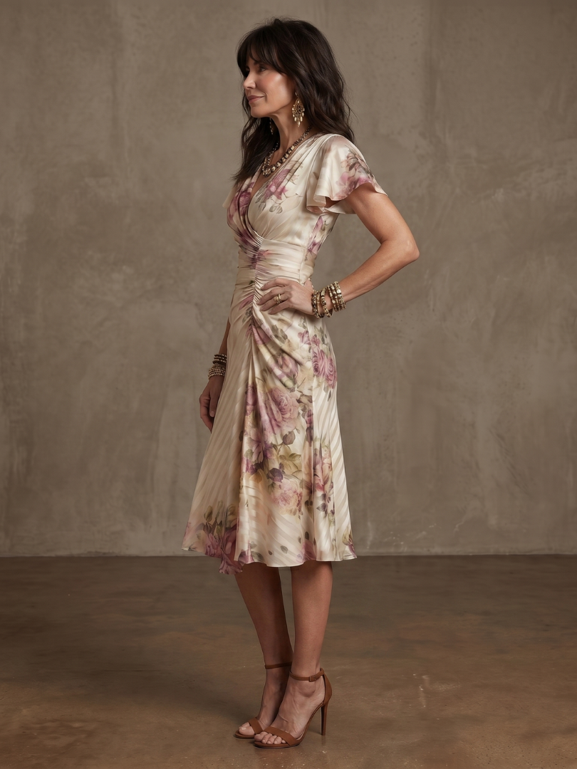 Sina | Robe Midi Drapée à Fleurs