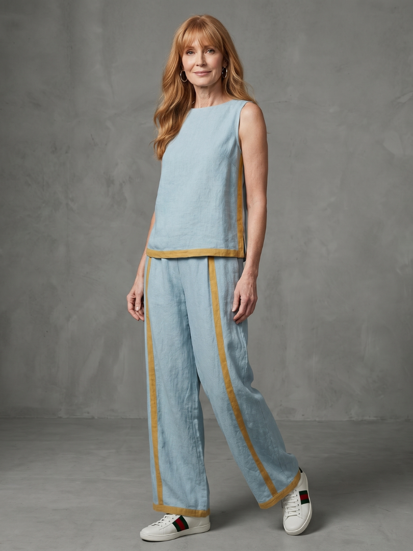 Inara | Ensemble Top Sans Manches et Pantalon Large Contrasté