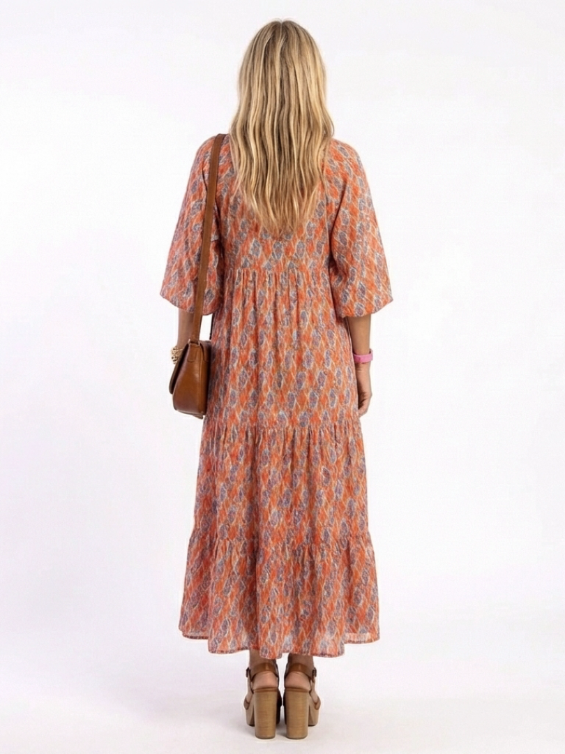 Amara | Robe Midi à Imprimé Géométrique à Col V