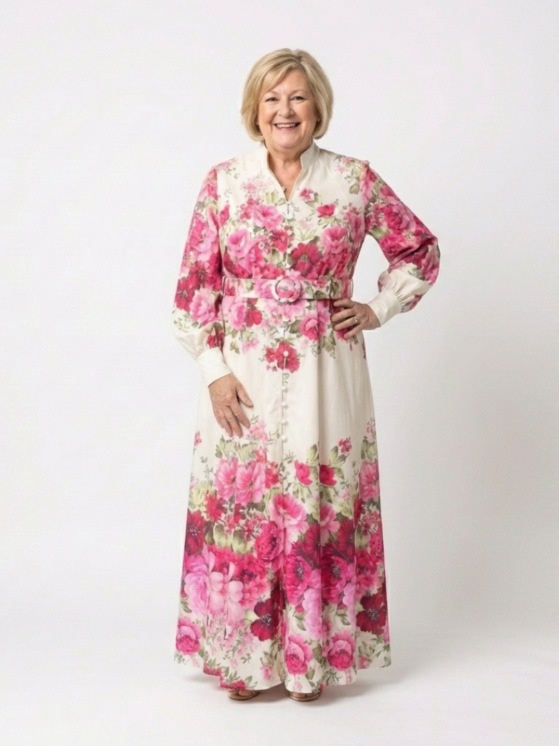 Kennedy | Robe Maxi Florale à Manches Longues avec Ceinture
