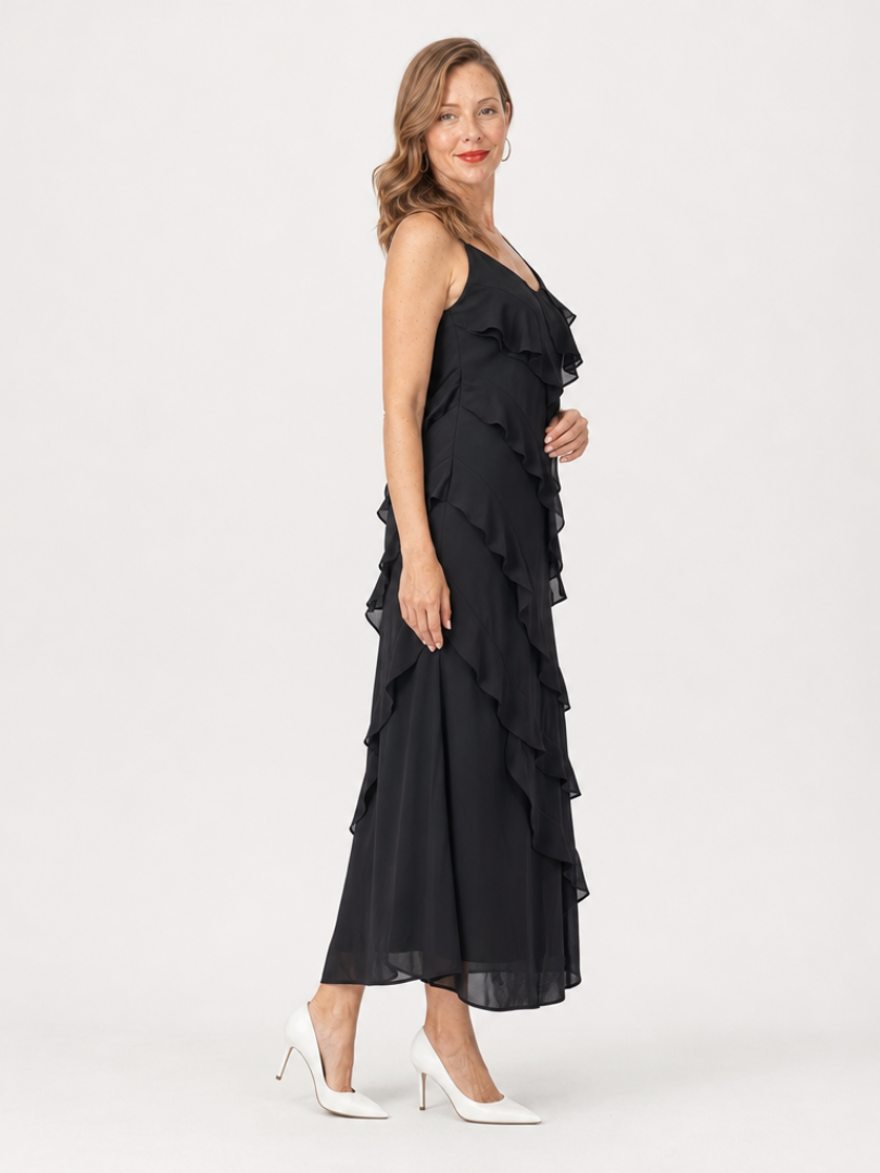 Riper | Robe Maxi à Bretelles Spaghetti avec Détails de Volants Superposés