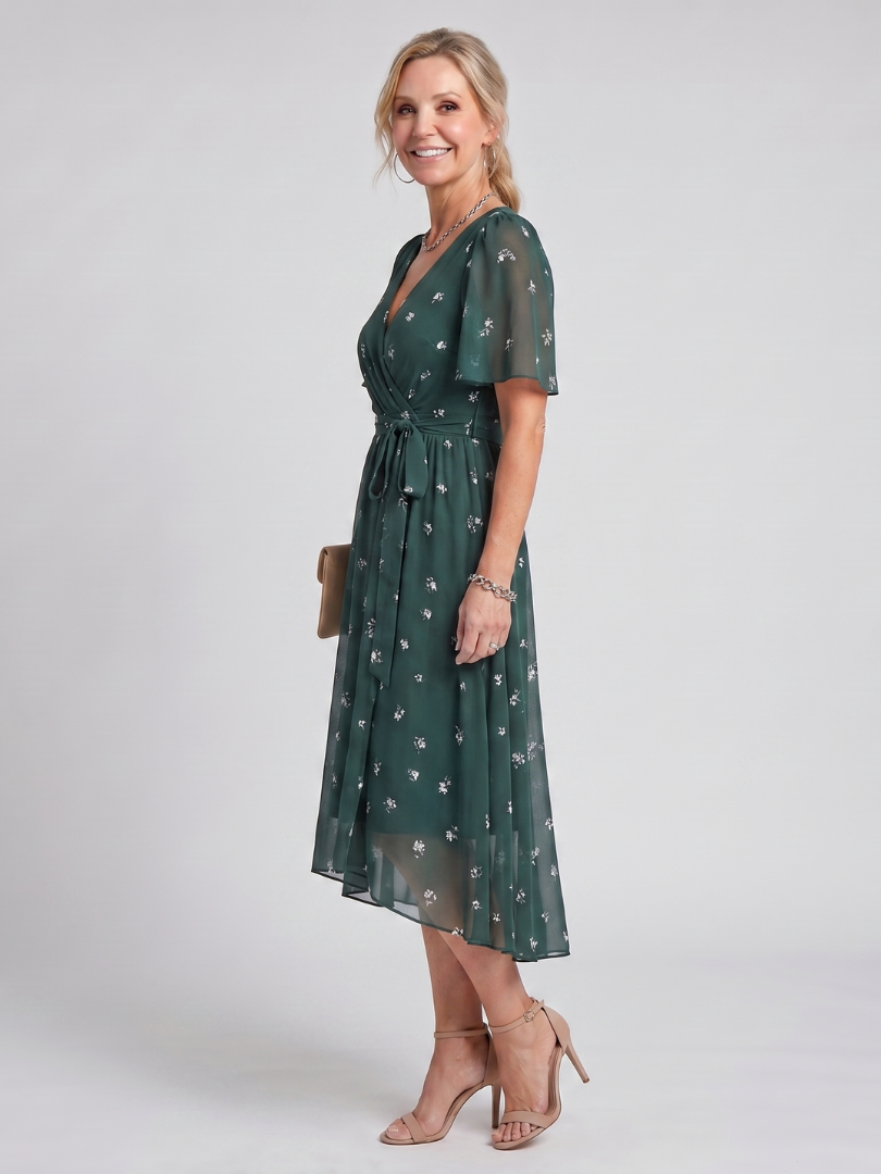 Mirabel | Robe midi à manches flottantes et taille froncée avec imprimé floral