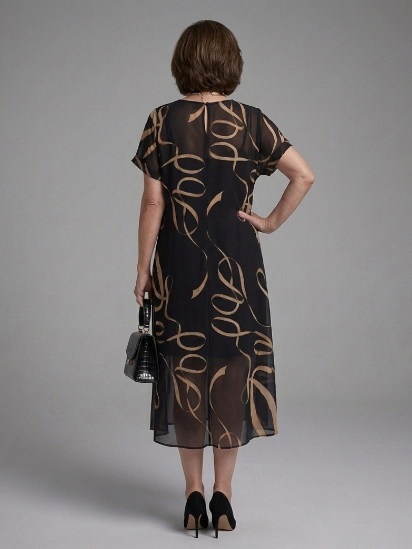 Adria | Robe Midi Abstraite à Manches Courtes