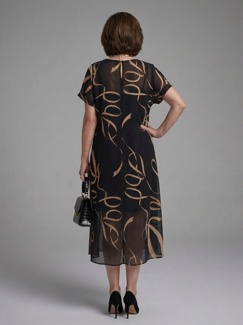Adria | Robe Midi Abstraite à Manches Courtes