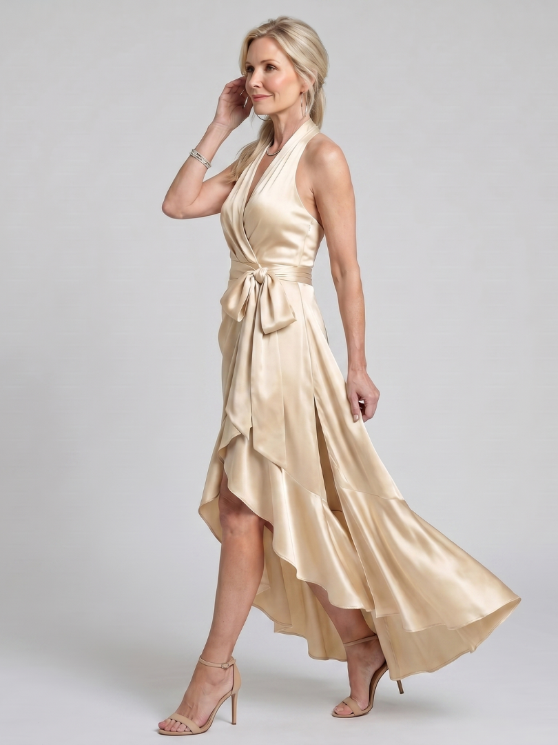 Honora | Robe Midi Asymétrique à Encolure Halter