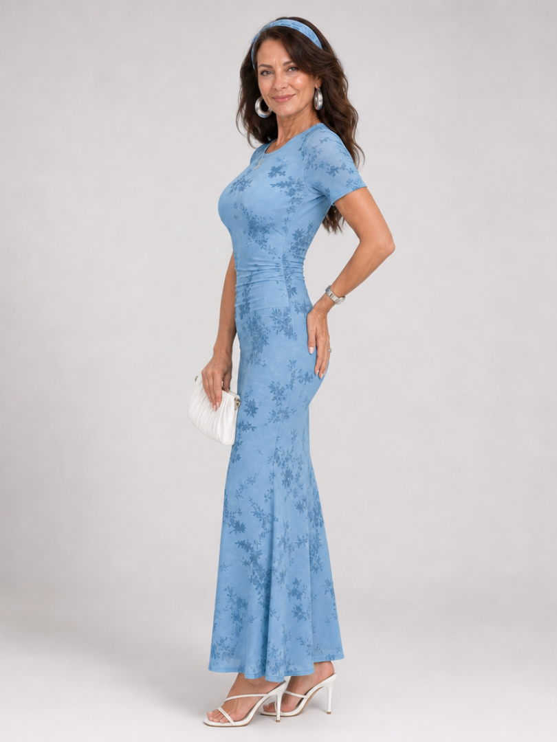 Marie | Robe midi à manches courtes et col rond