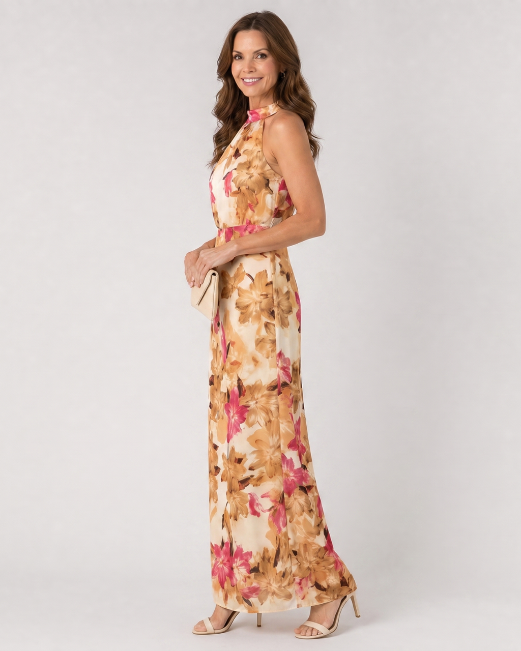 Cekel | Robe Midi Flottante à Encolure Halter Imprimé Botanique