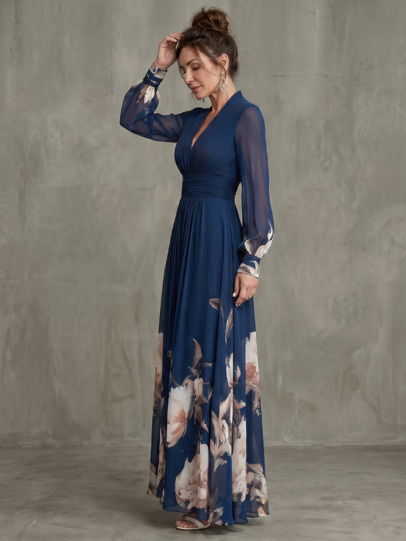 Ziva | Robe Maxi à Manches Plissées Transparentes