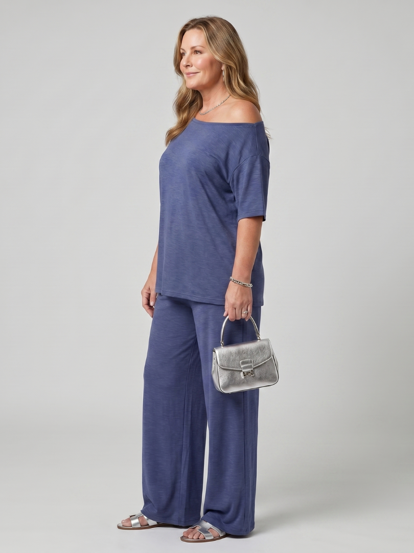 Elarim | Ensemble Top à Manches Courtes Off-Shoulder et Pantalon Large