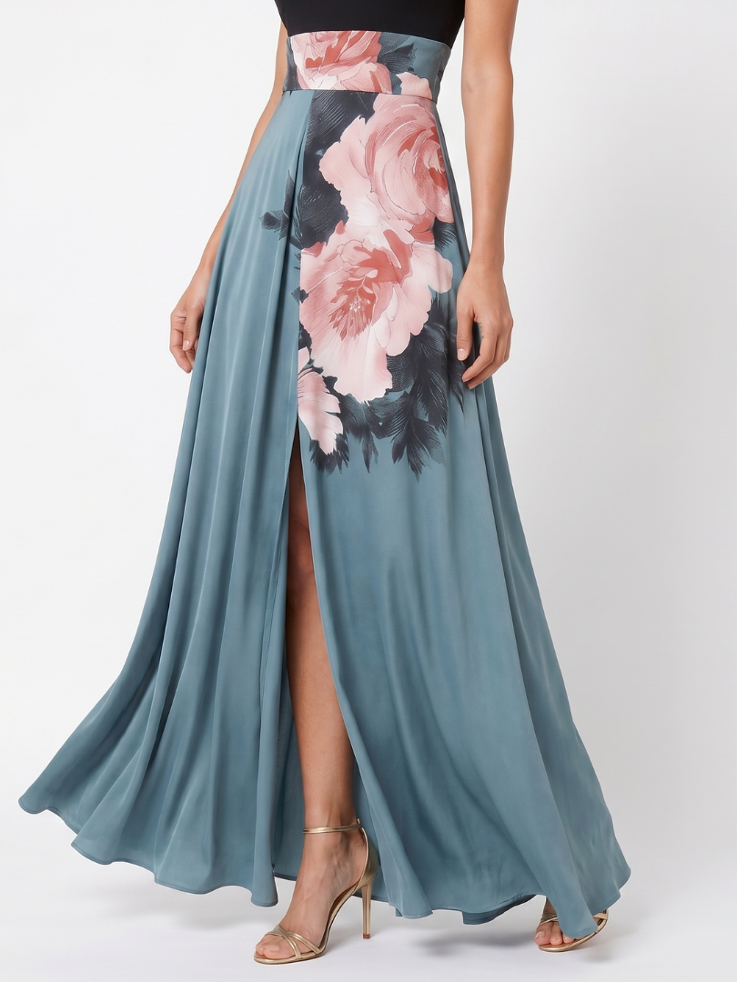 Olympas | Robe Maxi à Buste Halter et Jupe Florale