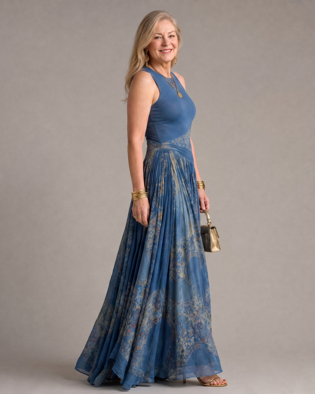 Velisse | Ensemble de bodice imprimé sans manches et jupe maxi fluide