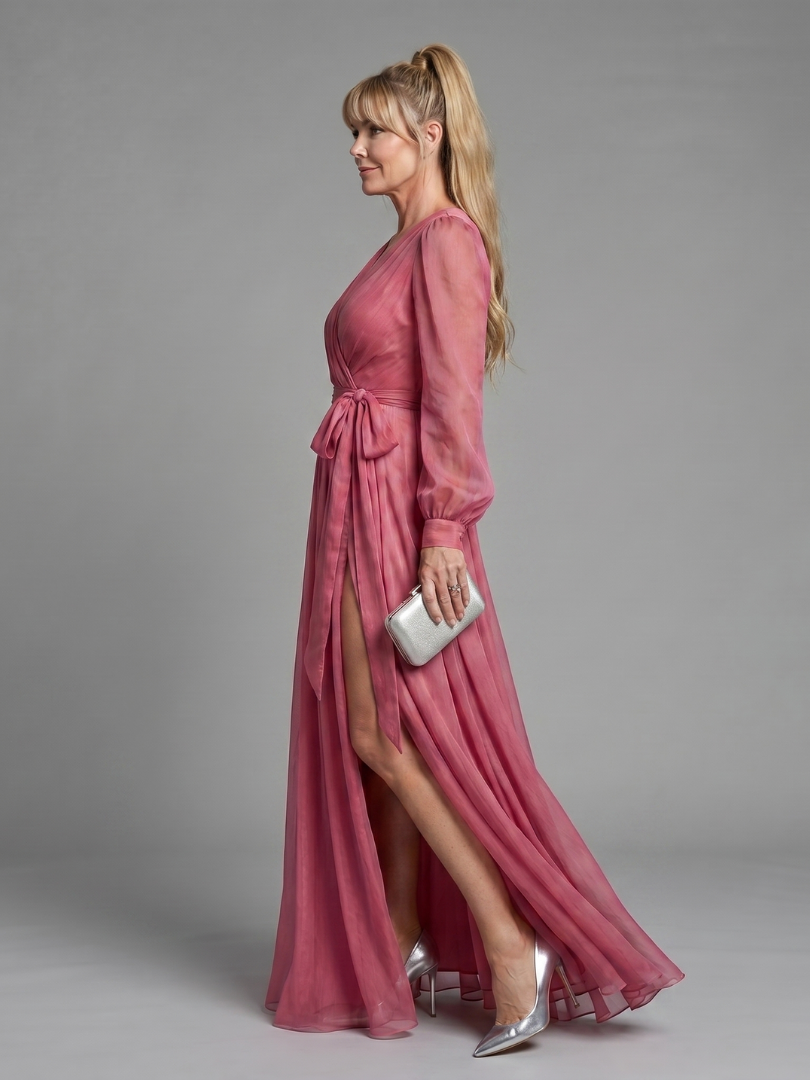 Meredith | Robe Maxi Fluide Transparente à Manches Longues