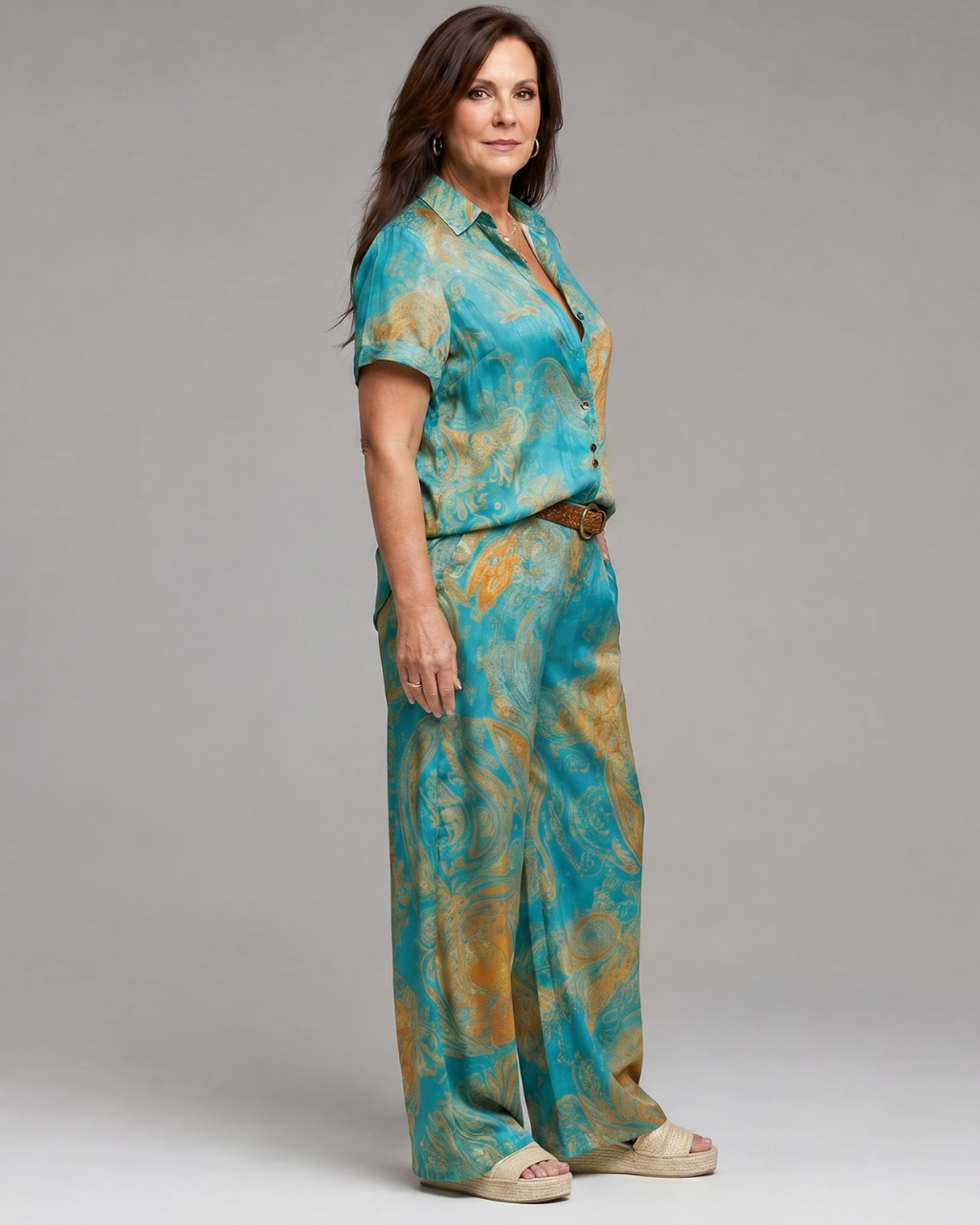Zafim | Ensemble Top à Manches Courtes Imprimé Paisley et Pantalons Amples