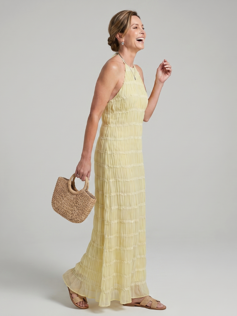Jolene | Robe maxi ajustée à franges texturées