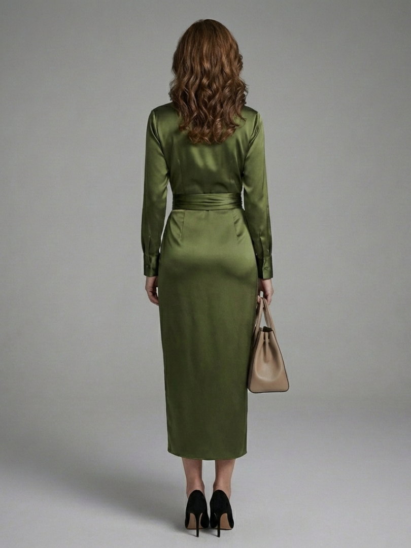 Odessa | Robe Midi à Manches Longues avec Col