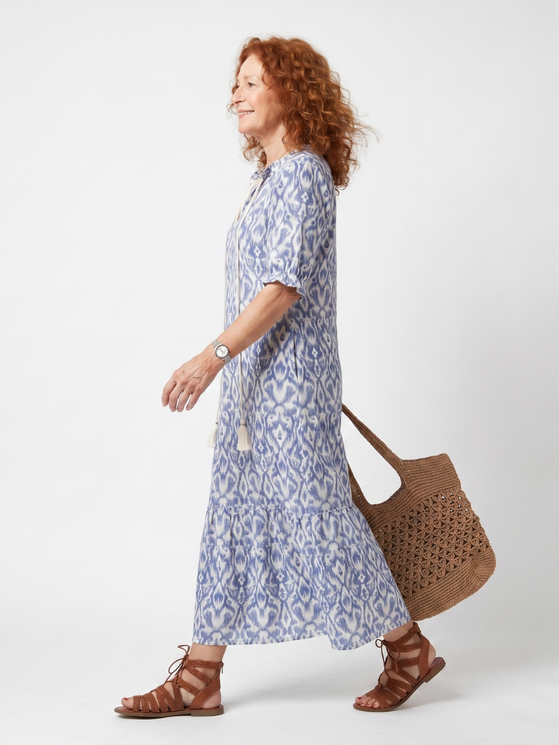 Ottiline | Robe Midi Imprimée avec Détail de Nœud à Franges