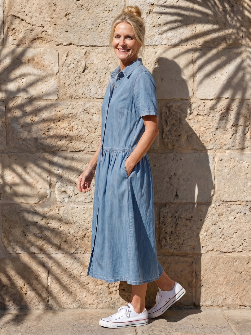 Genève | Robe midi à col et taille froncée