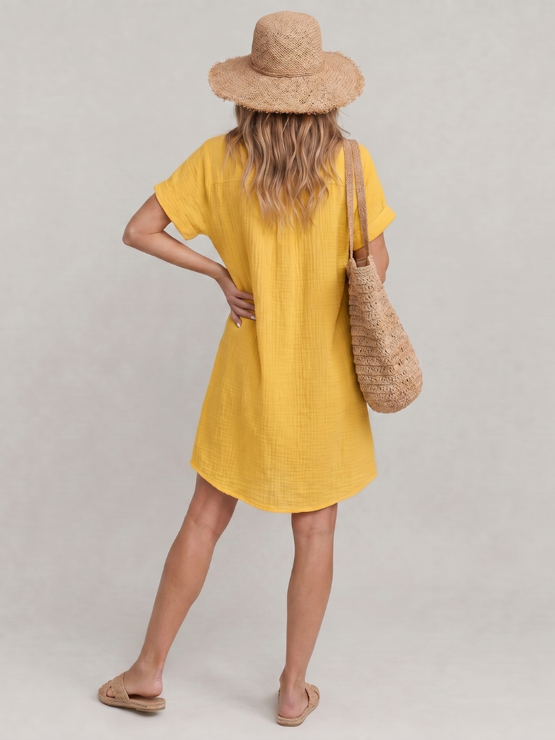 Linon | Robe à manches courtes avec poches avant, longueur genou