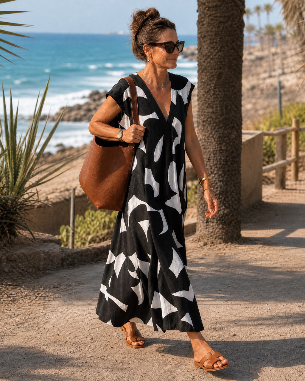 Verain | Robe Midi Fluide Imprimé Abstrait Col V