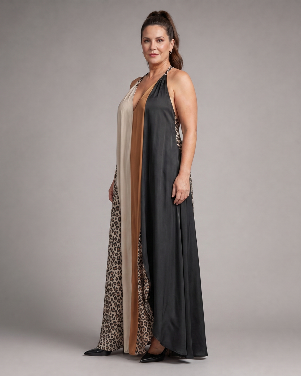 Zephielle | Robe maxi fluide à imprimé animal en color block
