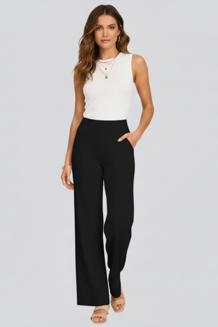 Pantalon large pour femmes avec taille haute et poches latérales