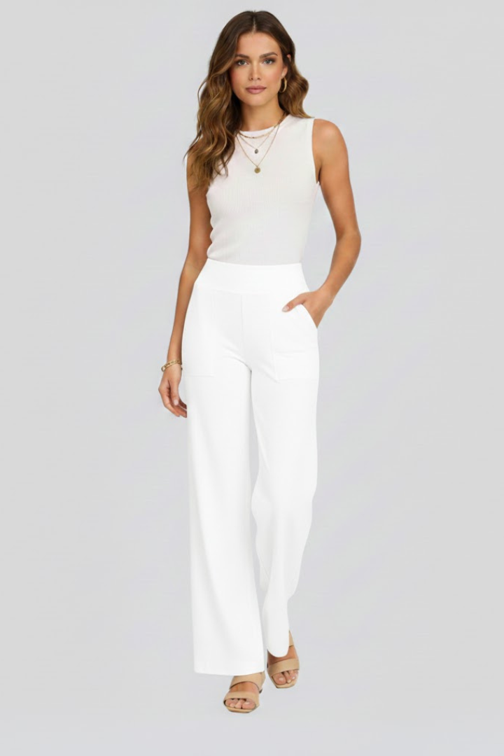 Pantalon large pour femmes avec taille haute et poches latérales