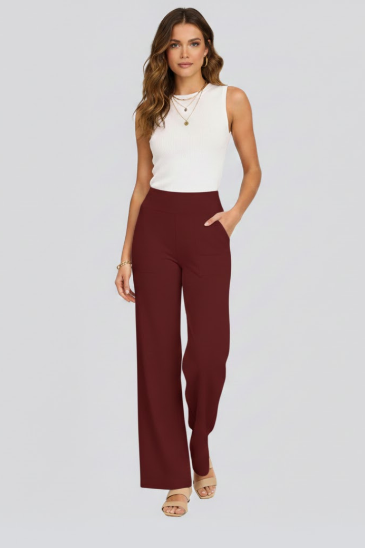 Pantalon large pour femmes avec taille haute et poches latérales