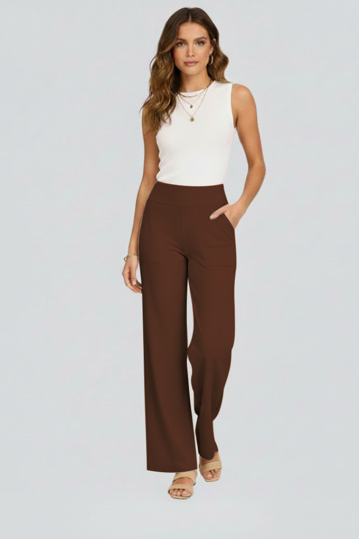 Pantalon large pour femmes avec taille haute et poches latérales