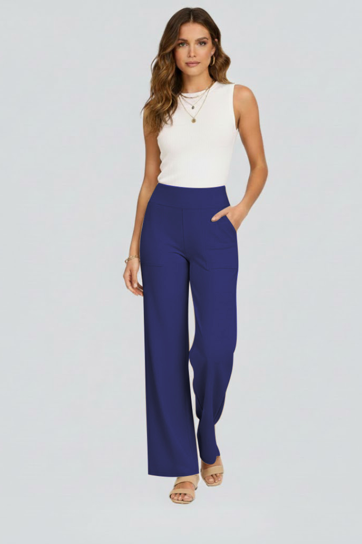Pantalon large pour femmes avec taille haute et poches latérales