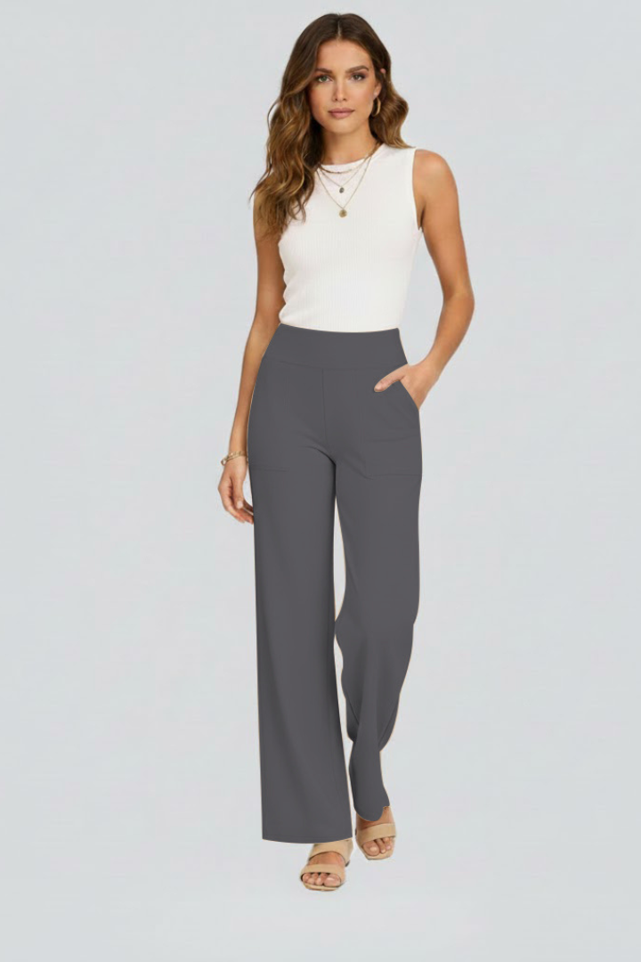 Pantalon large pour femmes avec taille haute et poches latérales