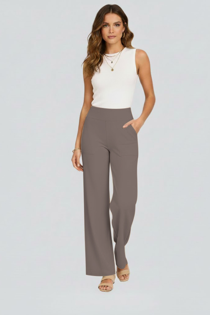 Pantalon large pour femmes avec taille haute et poches latérales