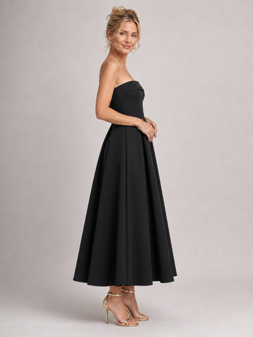 Elove | Robe Midi à Corsage Structuré Sans Bretelles