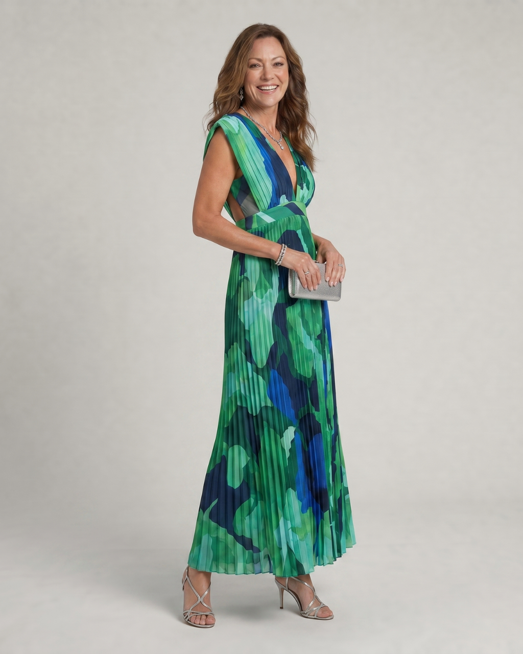 Omnios | Robe Midi à Manches Cap Pleated Abstraite