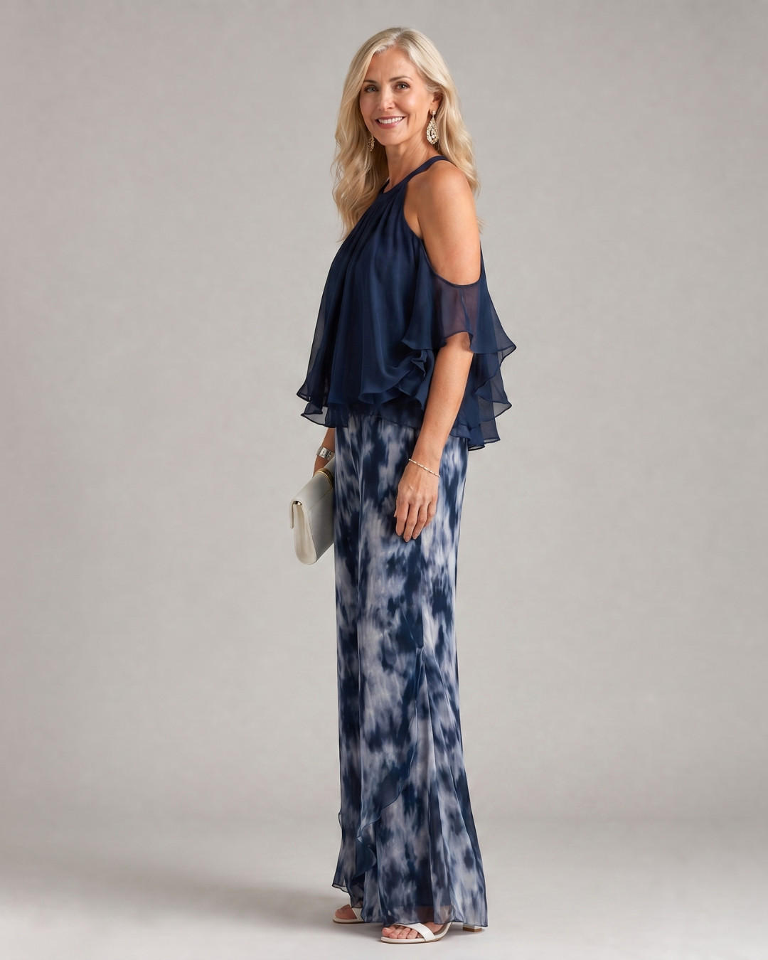 Xylara | Ensemble large à encolure halter imprimé à couches