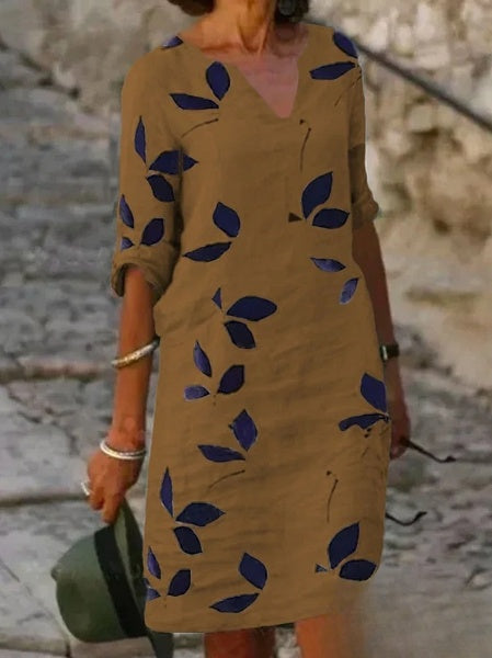 Robe basique pour femmes avec manches mi-longues et imprimé floral