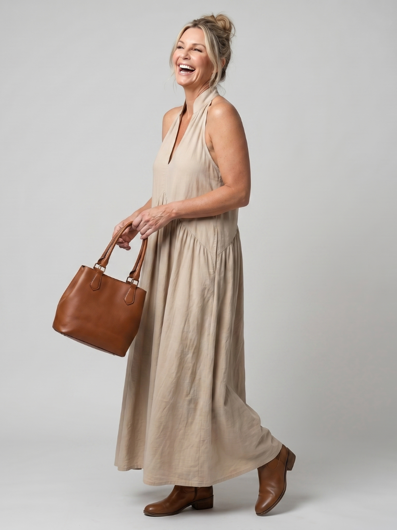 Adelina | Robe Midi Silhouette Fluide à Col Halter