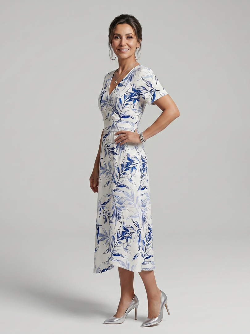 Kael | Robe Midi à Imprimé Botanique Doux en V