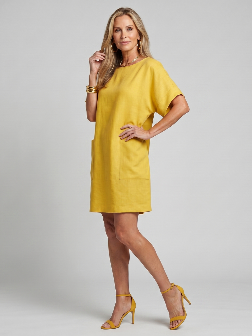 Calliope | Robe à manches courtes avec poches à rabat, longueur genou