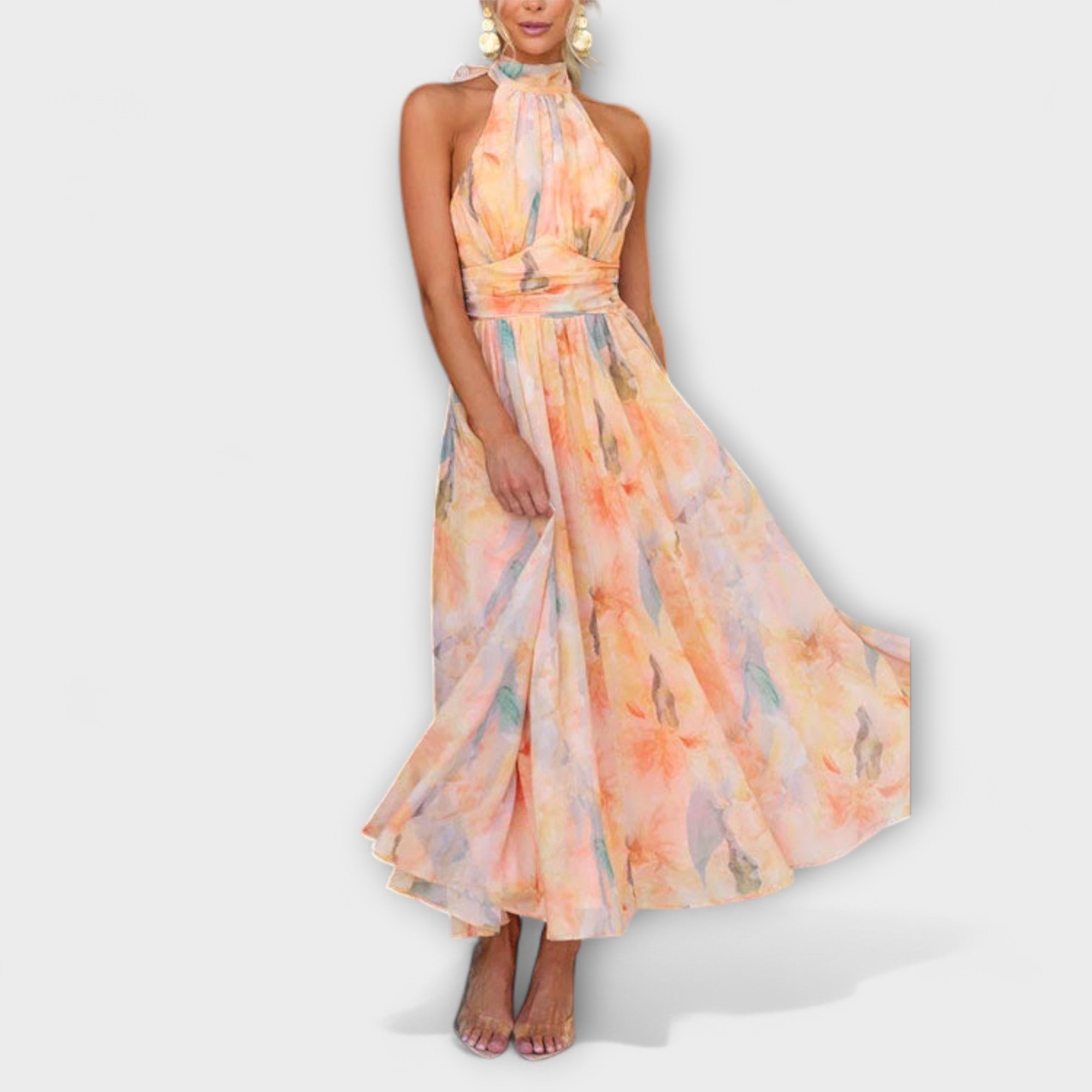 Dana™ – Robe Maxi Halter Aquarelle