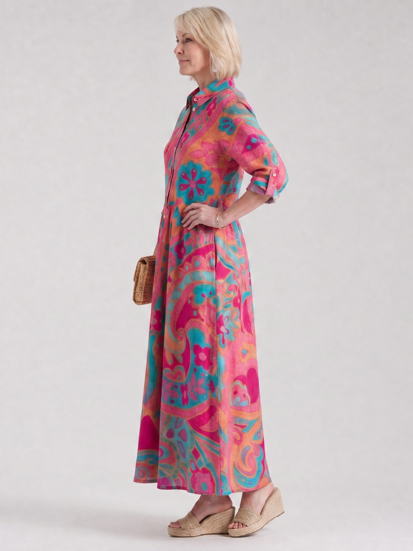 Klera | Robe midi imprimée à col et boutons