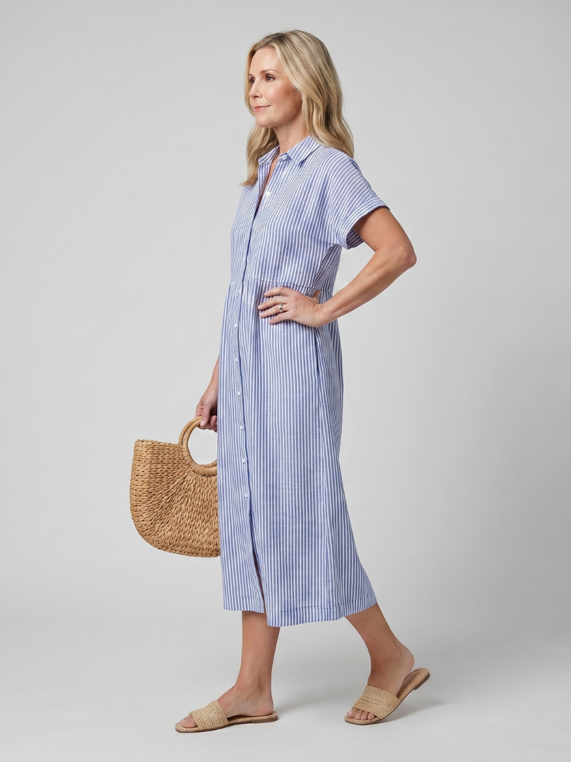 Rosamund | Robe midi à manches courtes à rayures