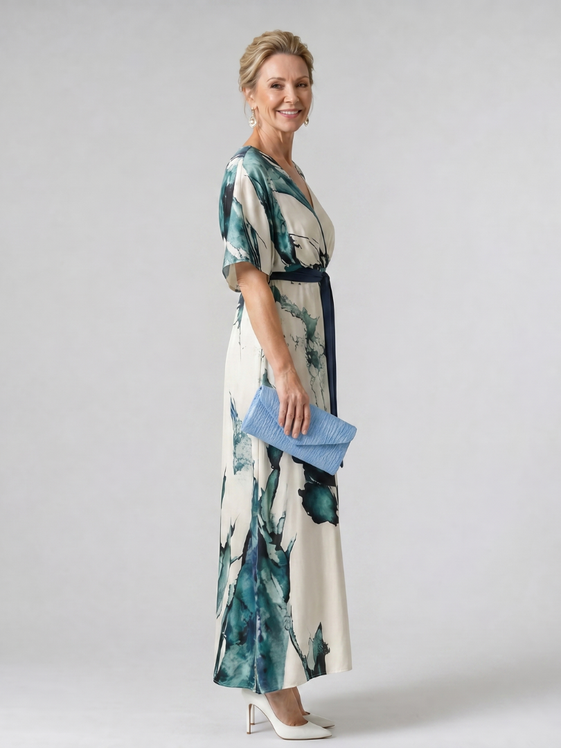 Moglos | Robe Maxi à Manches Volantes et Ceinture Abstract
