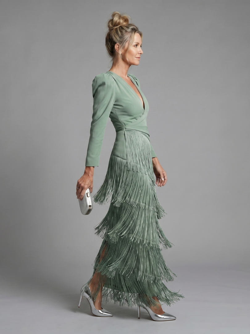 Samara | Robe Midi à Manches Longues avec Franges Douces
