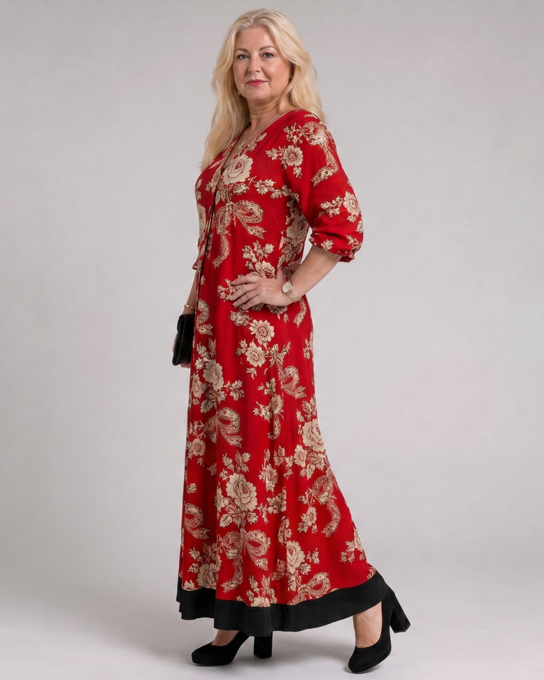 Thopal | Robe Midi Relaxée à V Col en Fleurs Vintage