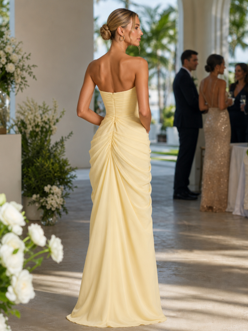 Ishra | Robe Maxi Sans Bretelles avec Fente Latérale Haute