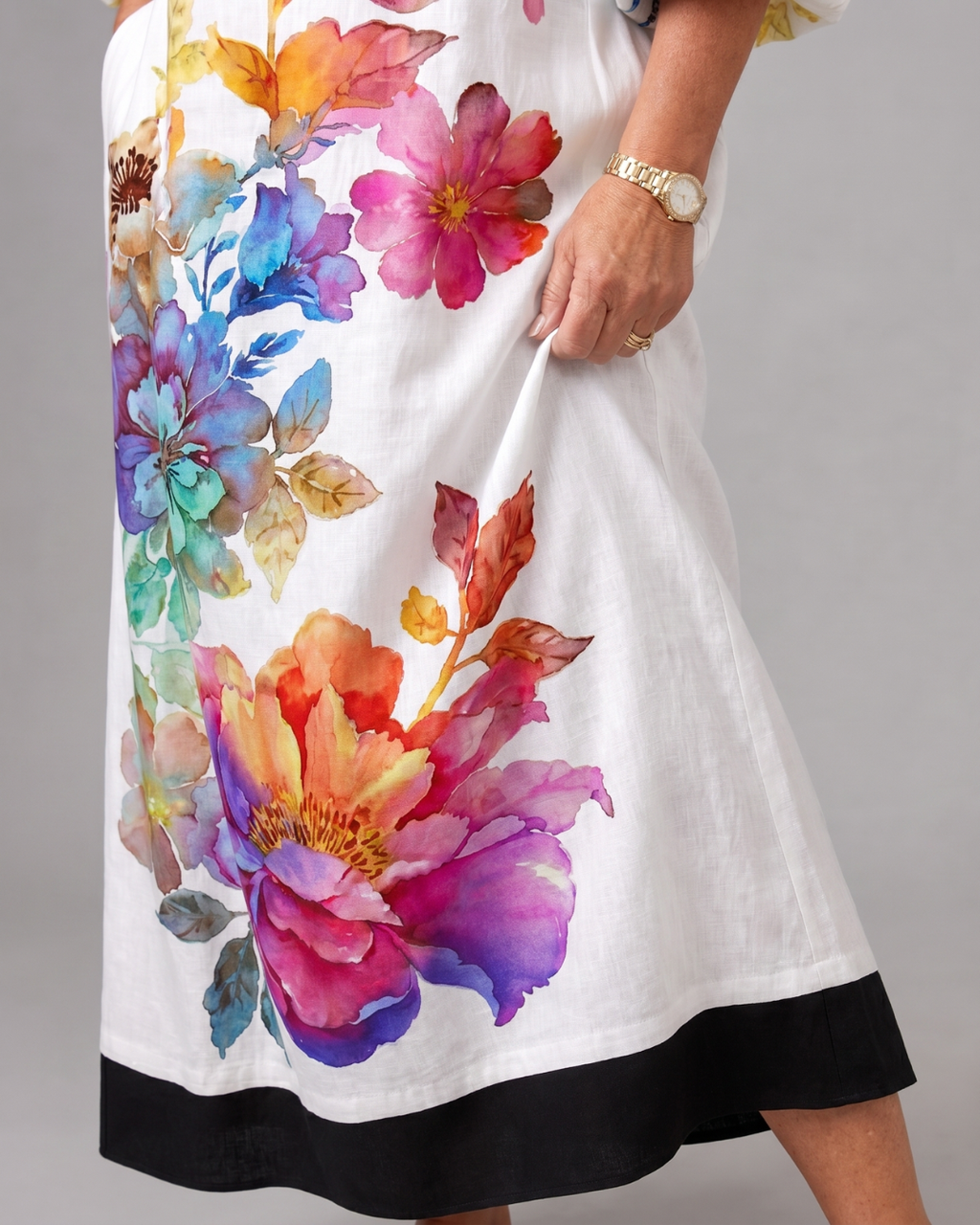Florienne | Robe Midi à Poches avec Imprimé Aquarelle
