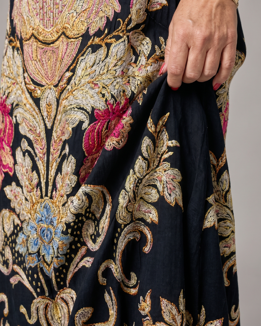 Evarose | Robe midi à manches trois-quarts avec imprimé vintage orné