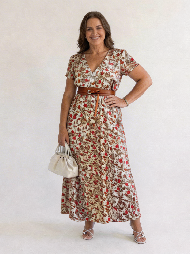 Lyra | Élégante Robe Midi à Fleurs avec Décolleté en V