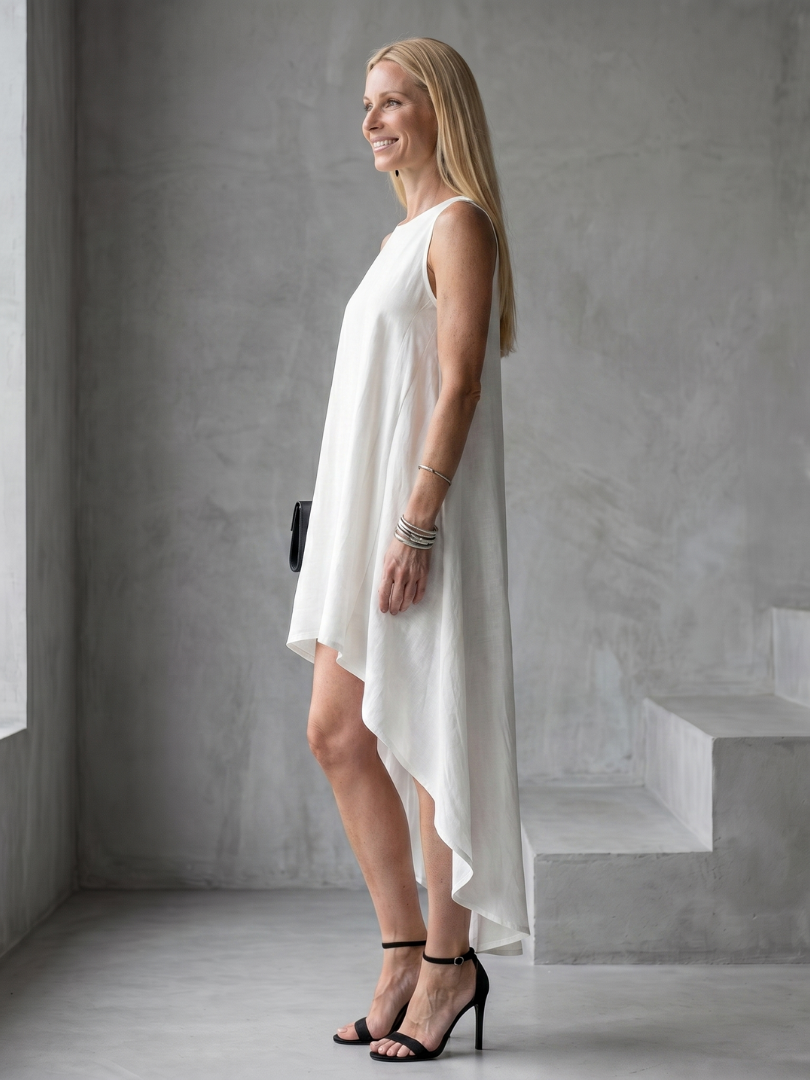 Zoya | Robe Midi Fluide Sans Manches à Ourlet Haut-Bas