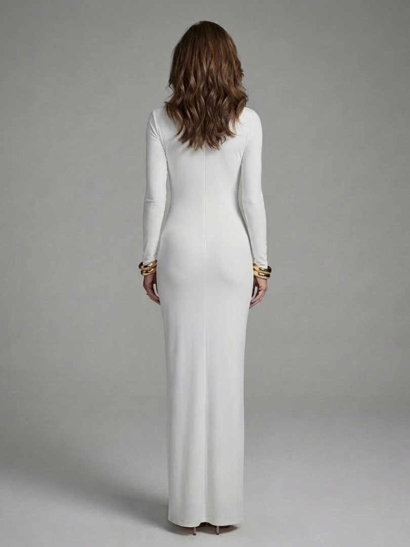 Jessamine | Robe Maxi à Col Haut Découpé à Manches Longues